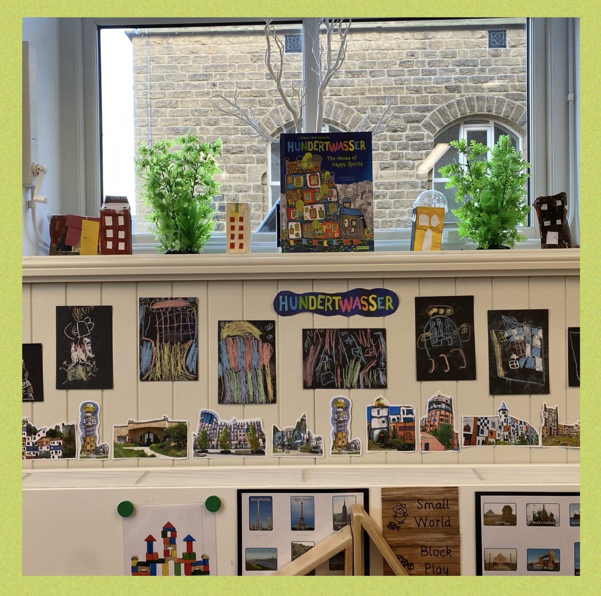 ljboyer4's tweet photo. @AASSheffPrimary Reception children have continued their fascination with Hundertwasser. The children have discovered he was an architect, as well as an artist, so they have been drawing and modelling ‘Hundertwasser buildings’. One child even used ‘cement’. https://t.co/Cn5gDYzxTQ