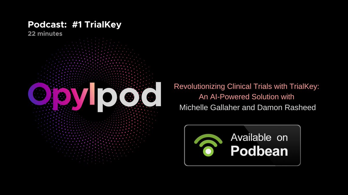 Opyl (@opylai) on Twitter photo Podcast alert: Our first $OPL podcast dropped today, featuring CEO <a href="/StartupShelley/">Michelle Gallaher</a> & CTO Damon Rasheed discussing TrialKey - our novel #AI approach to improving #clincialtrial protocols, setting trials and studies up for success. The next one is on GPT3 opylpod.podbean.com/e/trialkey/ Podcast alert: Our first $OPL podcast dropped today, featuring CEO <a href="/StartupShelley/">Michelle Gallaher</a> & CTO Damon Rasheed discussing TrialKey - our novel #AI approach to improving #clincialtrial protocols, setting trials and studies up for success. The next one is on GPT3 opylpod.podbean.com/e/trialkey/