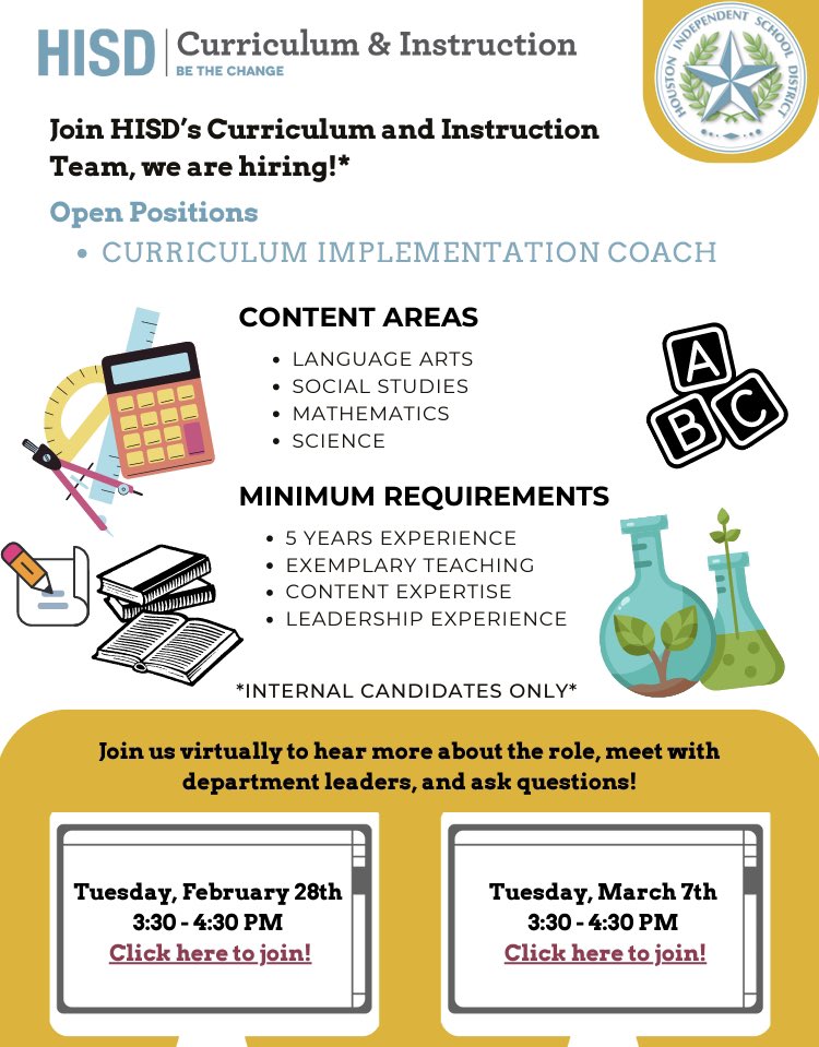 If you’re a content area expert, self starter, exhibits outstanding leadership skills, and believes in growing every student every day…we’re looking for you 👀 Join us tomorrow for an informational session on the role of a Curriculum Implementation Coach (internal only) ☺️