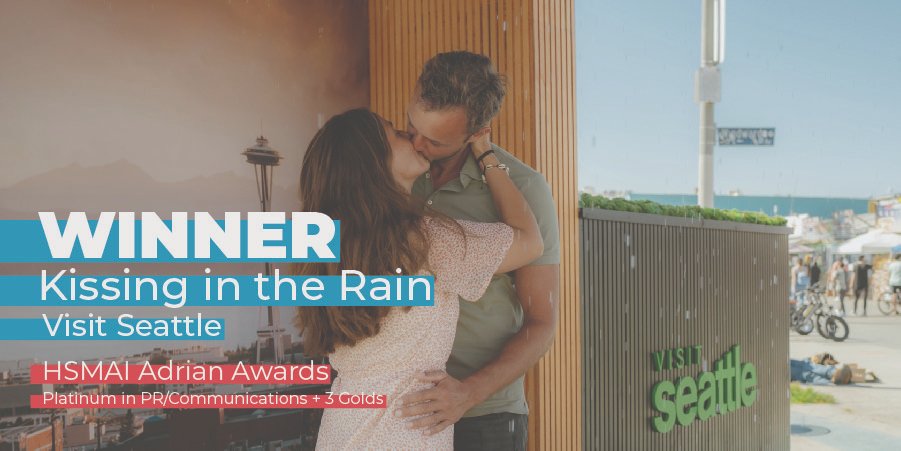 Join us in congratulating our clients at <a href="/VisitSeattle/">Seattle</a>. 🎉 In partnership with <a href="/copafuji/">Copacino+Fujikado</a> , our teams won four prestigious <a href="/HSMAI/">HSMAI</a> Adrian Awards for our buzzworthy Kissing in the Rain campaign that made a splash in key markets to drive rainy-season travel to Seattle.