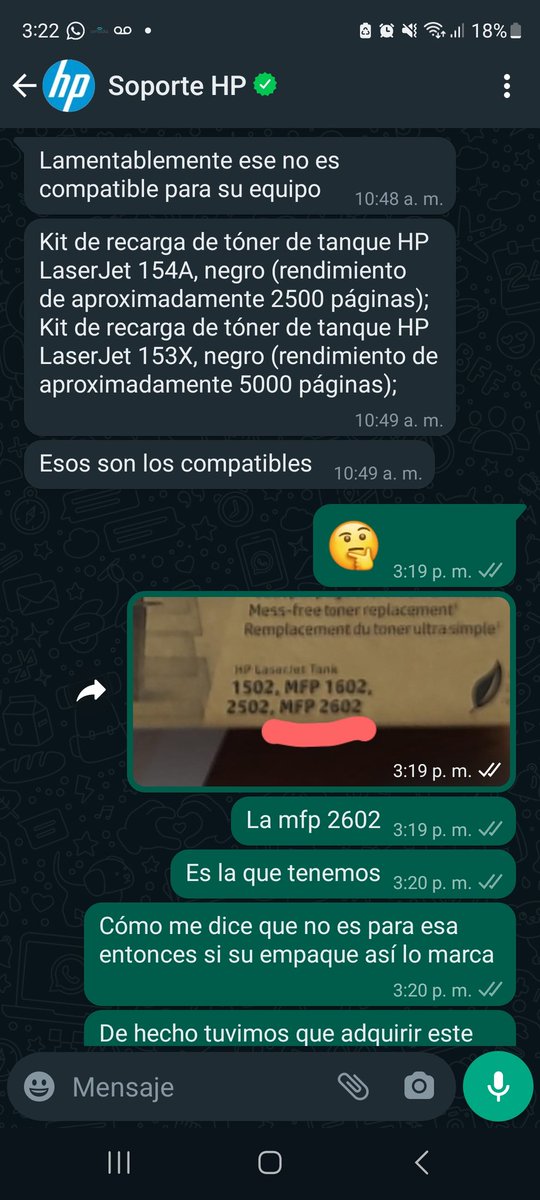 JULIO1187's tweet photo. @HPMexico tengo más de 1 mes reclamando una garantía, me hicieron adquirir un consumible cuando la impresora venía cargada y después de 50 páginas dejó de funcionar. Ahora me dicen que ese consumible no es 🤨 cuál es el juego? https://t.co/H9u6BFOMA3
