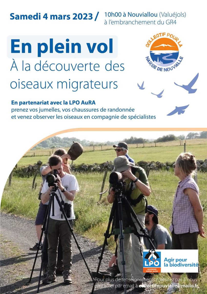 Rdv le 4 mars à Nouviallou pour une sortie avec la @LPO_auv_rhonalp !

A la découverte des oiseaux migrateurs 🙂