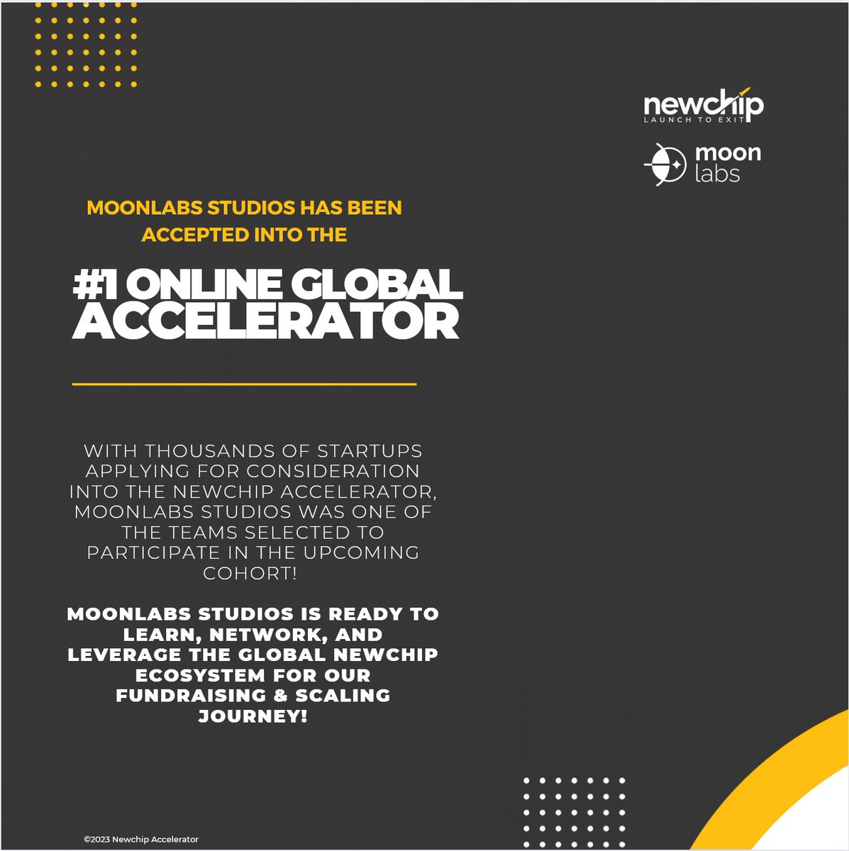 moonlabsstudios's tweet image. We are thrilled to announce that Moonlabs has been officially accepted by @newchipco to join their accelerator program, helping us gain funding and expand Devikins, launching it to the moon! 🚀
#gamefi #newchip #DVK