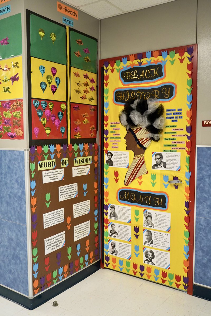 ManorISD's tweet photo. Today Dr. Williams-Hill and cabinet were judges for the @DeckerES Black History Month door decorating contest. Our dolphin staff and scholars worked together to create beautiful doors that showcase Black Excellence of the past and present. #BHM #BlackExcellence #ManorISD https://t.co/ro0ExB6yXW