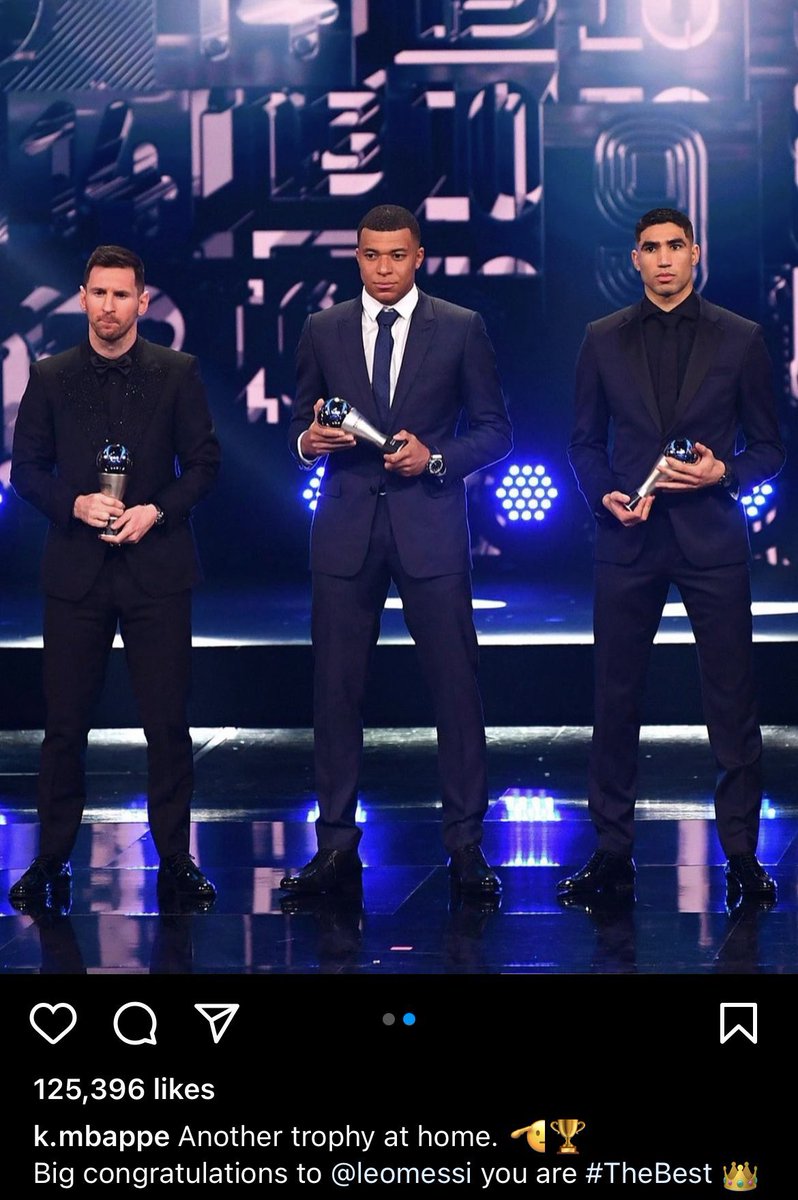AlbicelesteTalk's tweet photo. 🇫🇷 Mbappé on IG: “…..Big congratulations to Leo Messi you are The Best 👑” https://t.co/f6fBs6AB60