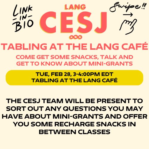 LangCESJ's tweet photo. Mini-Grants tabling Tomorrow Feb 28, 3PM at Lang Building B, Lang Café, 1st Flr - FREE SNACKS! Learn more about CESJ Mini-Grants here https://t.co/7K9KUx9Bs3 @eugenelang @thenewschool #CESJMiniGrants https://t.co/6ObzAgdw7r