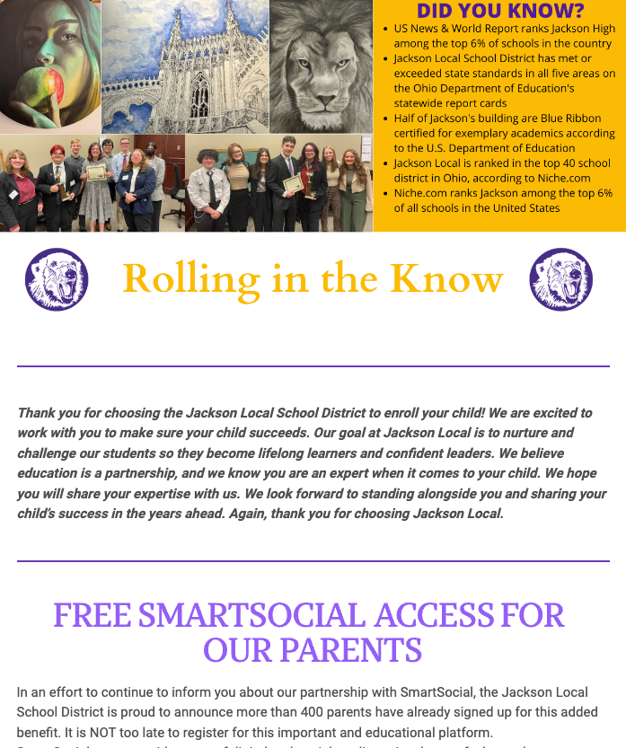 Here is this week's Jackson Local School District Newsletter. Have a great evening and Go Bears!
smore.com/dr9n1