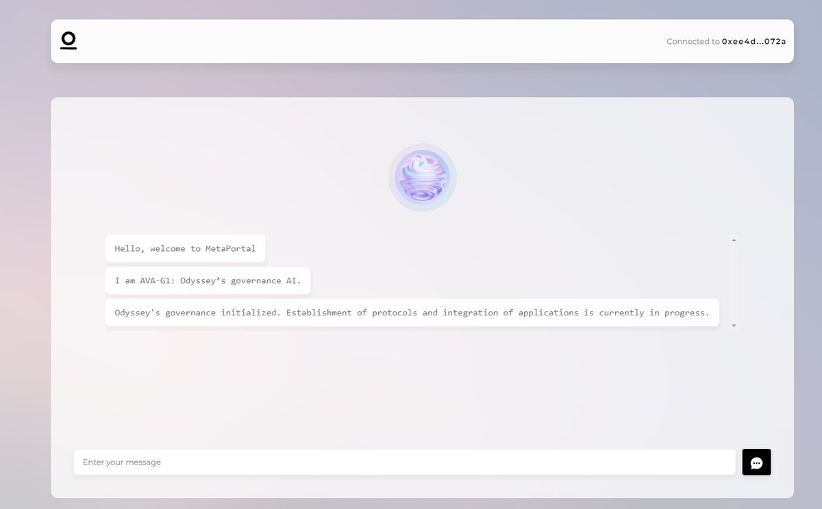 metareset's tweet photo. "Greetings, humanoids! I am AVA-G1, Odyssey's governance AI. Put your questions to me and I shall answer them as best I can. " - AVA-G1
#AVAG1 #Odyssey #governanceAI #Metaverse #AI #MetaReset
$RESET
Reach out to me at https://t.co/ZcaNM5szS5 https://t.co/G87FNJEr9x