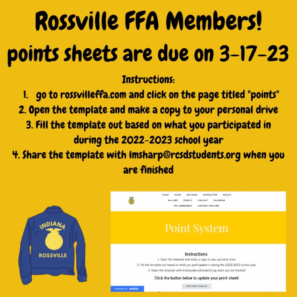 Points sheets are due March 17th!! If you have any questions feel free to ask any of the officers and they can assist you!