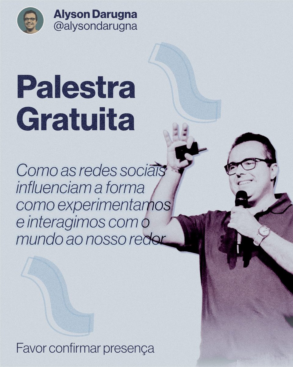 alysondarugna's tweet photo. Quem mais usa as redes sociais diariamente 💻 e gostaria de saber como elas estão mudando a forma como vivemos? 

Então, juntem-se a mim, Alyson Darugna, especialista em Marketing de Conteúdo 📈, na minha apresentação nesta terça-feira no Guarani, 19h30. https://t.co/dDgS0yj8FU