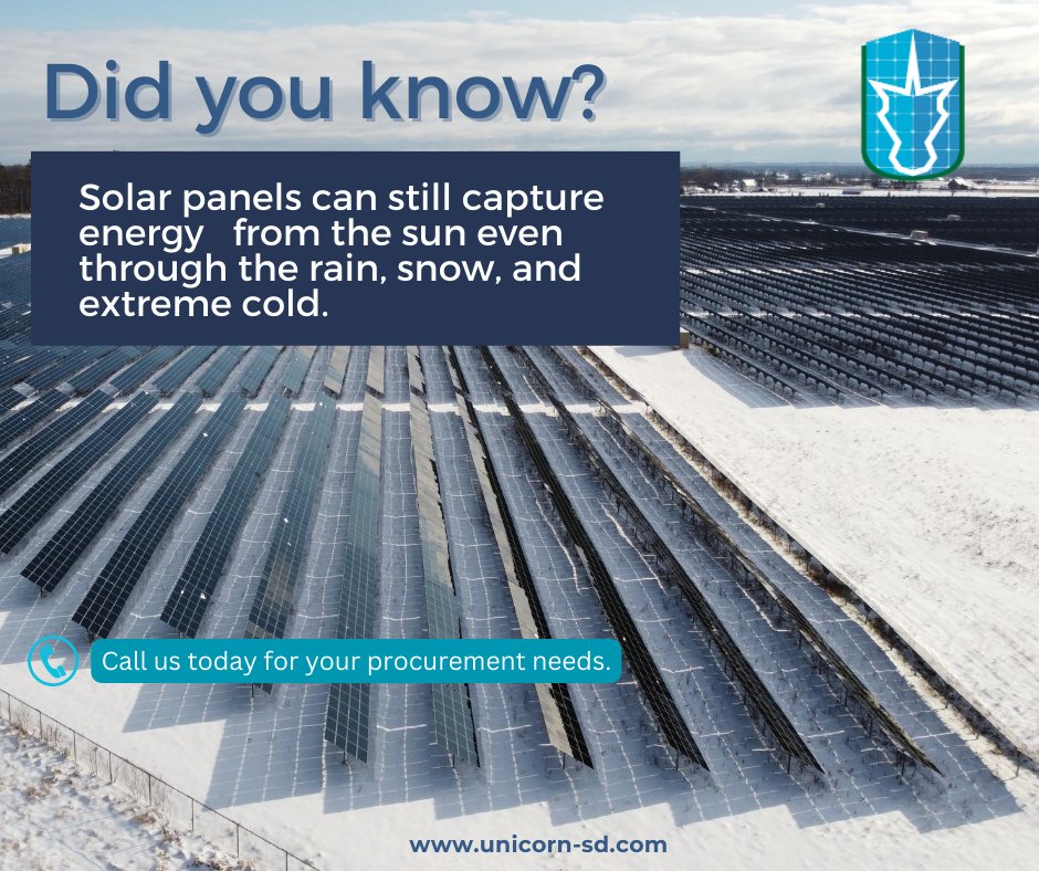 Solar panels can generate energy all year long, despite the extreme weather conditions. 

#Unicornsolar #solarbroker #solardistributor #solarpanels #solarbattery #solarinverter #solarproducts #solarenergy