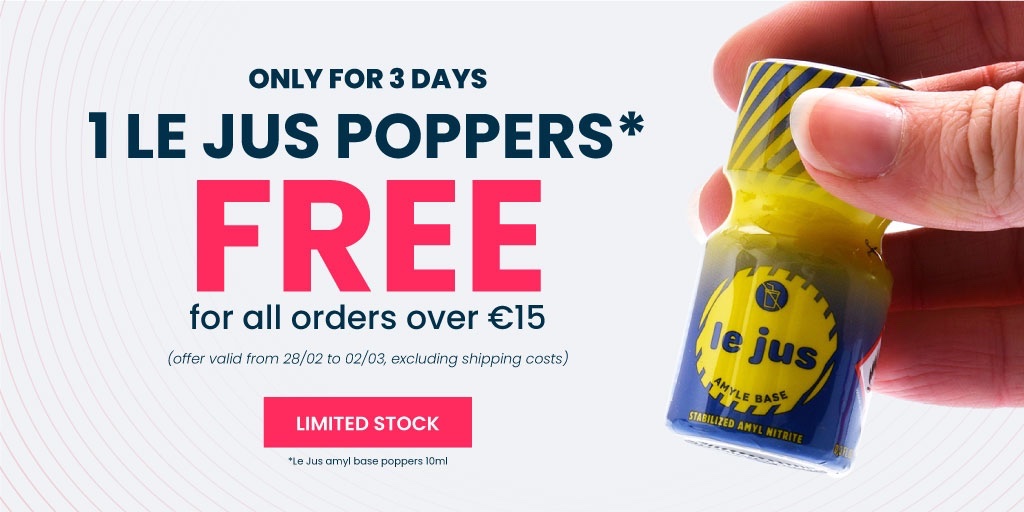 AromasContact's tweet photo. 1 FREE POPPERS 🥳
Get 1 Le Jus Amyl poppers in 10ml for all orders over €15!
Starting now ➡️ https://t.co/orVrU5j8jh

#popperspig #poppersoriginal #ppbh #Freepoppers #poppersrush #PoppersAromas https://t.co/I1Jf31hdNV
