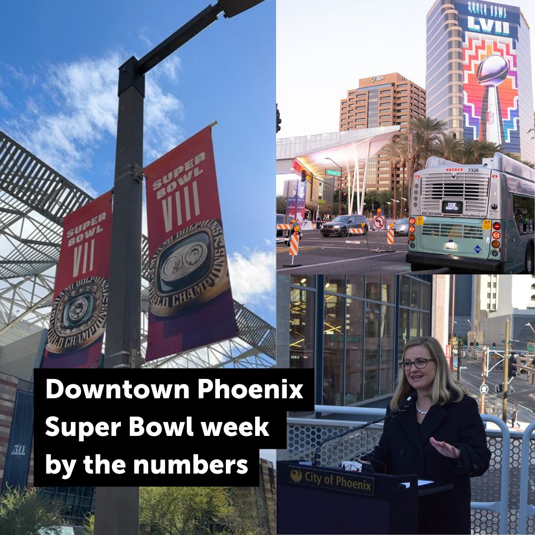 downtownphoenix's tweet photo. Downtown Phoenix, go on and take a bow 🤩

Downtown Phoenix made its mark as Super Bowl LVII was a 'phenomenal success'! See just how much the city was transformed during this incredible week.

Check out the link below~ 

https://t.co/76EcxOhhki https://t.co/OLXifvBhYR