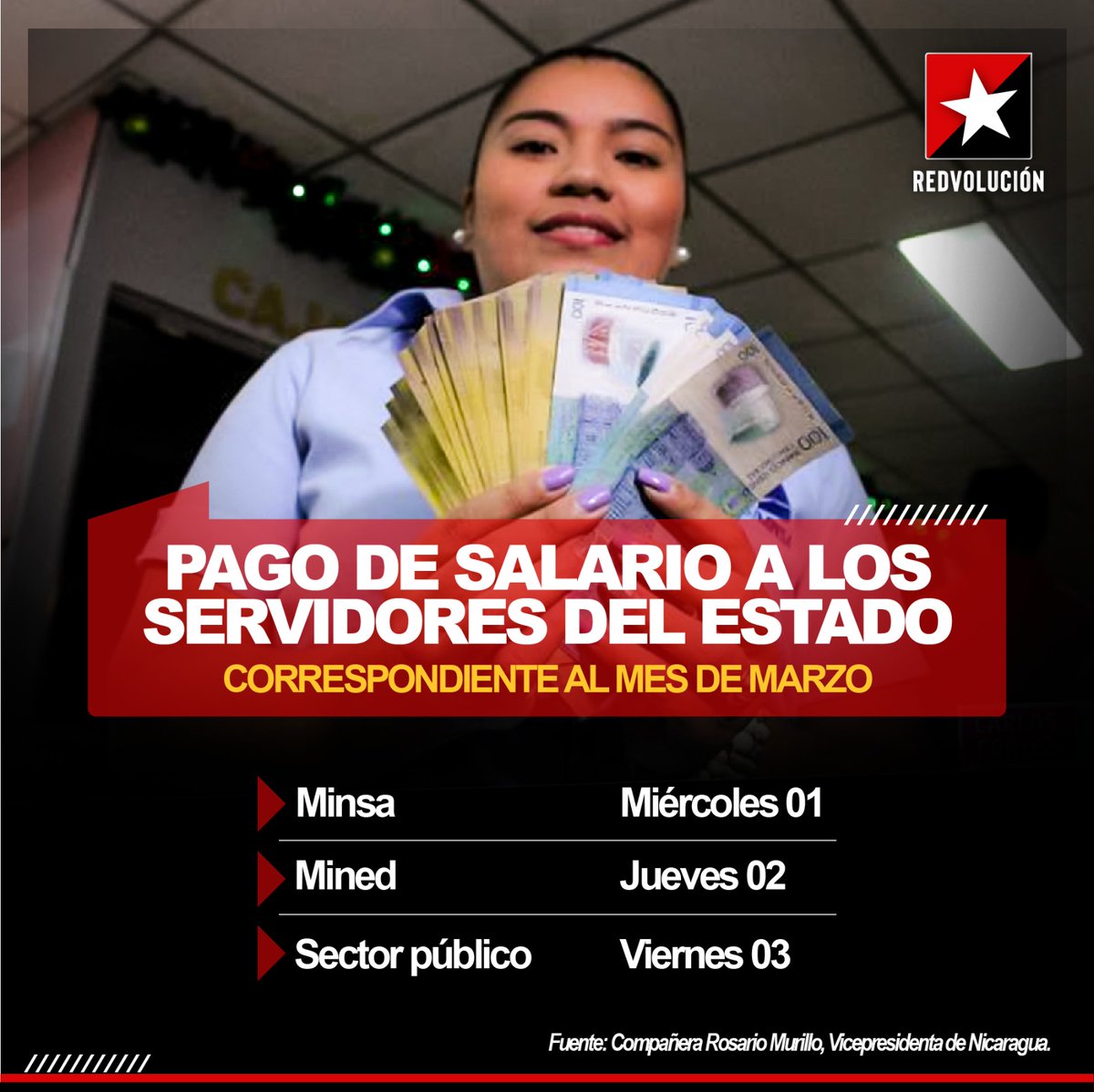 Pago de salarios a servidores del estado inicia el 01 de Marzo en imagen detalles 👇👇👇
#MasVictoriasPuebloPresidente