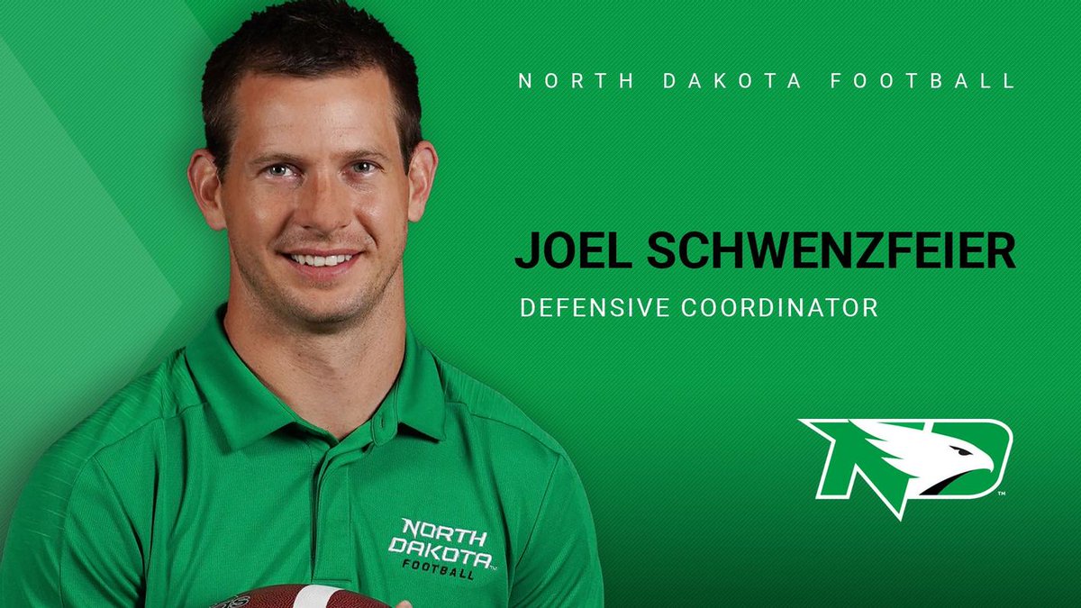 UNDfootball's tweet photo. Excited to announce our new Defensive Coordinator, Joel Schwenzfeier!

RELEASE: https://t.co/Wn4jgIvUE7

#UNDproud | #LGH https://t.co/lL1OI13pbt
