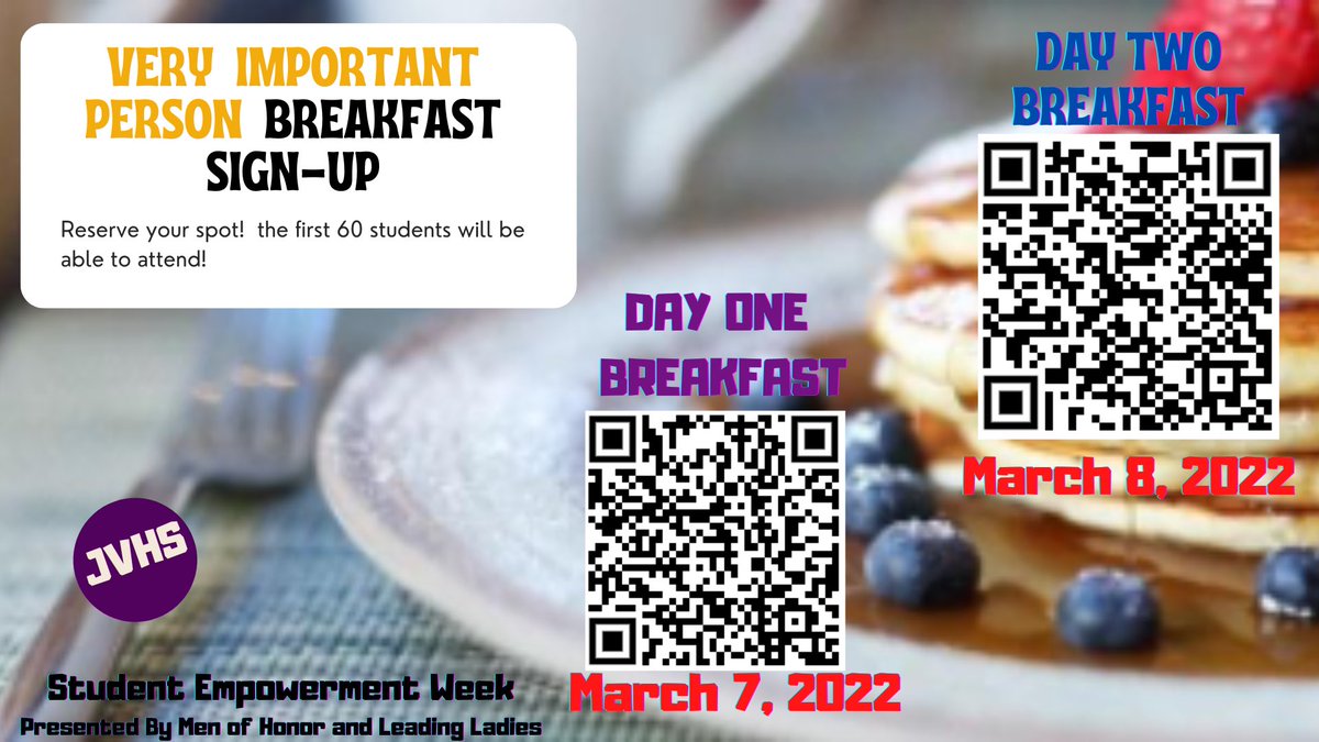 JerseyVillageHS's tweet photo. Join us for Breakfast, in order for your student to attend you must sign up. Pick a day!!🥞🥓🍳 https://t.co/bCK1mqlhtq