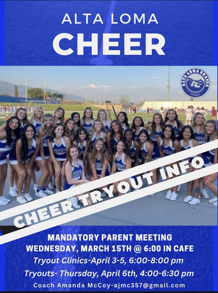 Interested in Braves Cheer? Mandatory Parent meeting Wednesday, March 15th @ 6:00pm in cafe.  Questions? Contact Coach Amanda McCoy -ajmc357@gmail.com