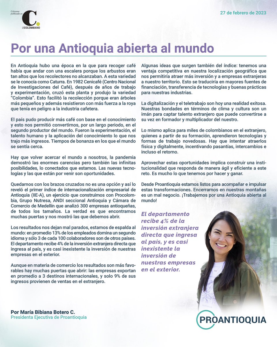 mariabibibotero's tweet photo. El Índice de Internacionalización de Antioquia nos demostró que quedarnos encerrados en nuestras montañas es un mal negocio.

¡Por una Antioquia abierta al mundo! 👇🏻 https://t.co/bXpe1GXLMR
