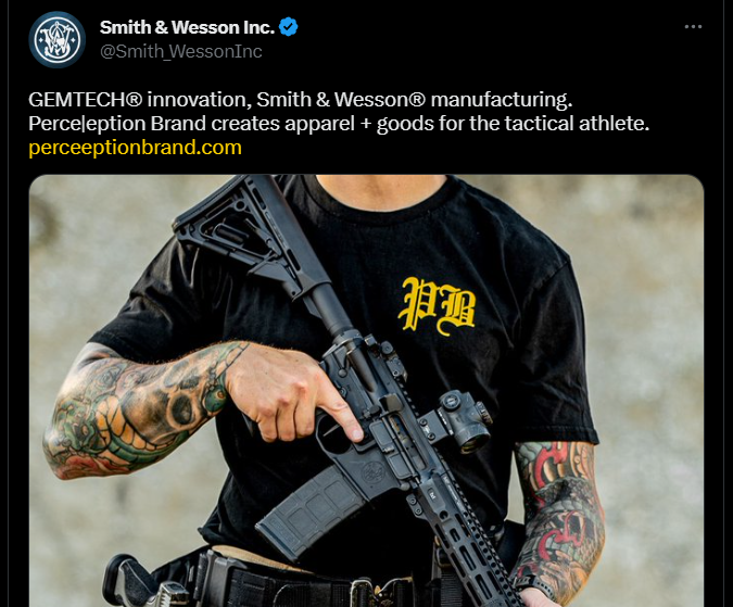 #smithandwesson's new advert features a #Nazi in a #ProudBoys tee shirt. #TacticalAthlete?