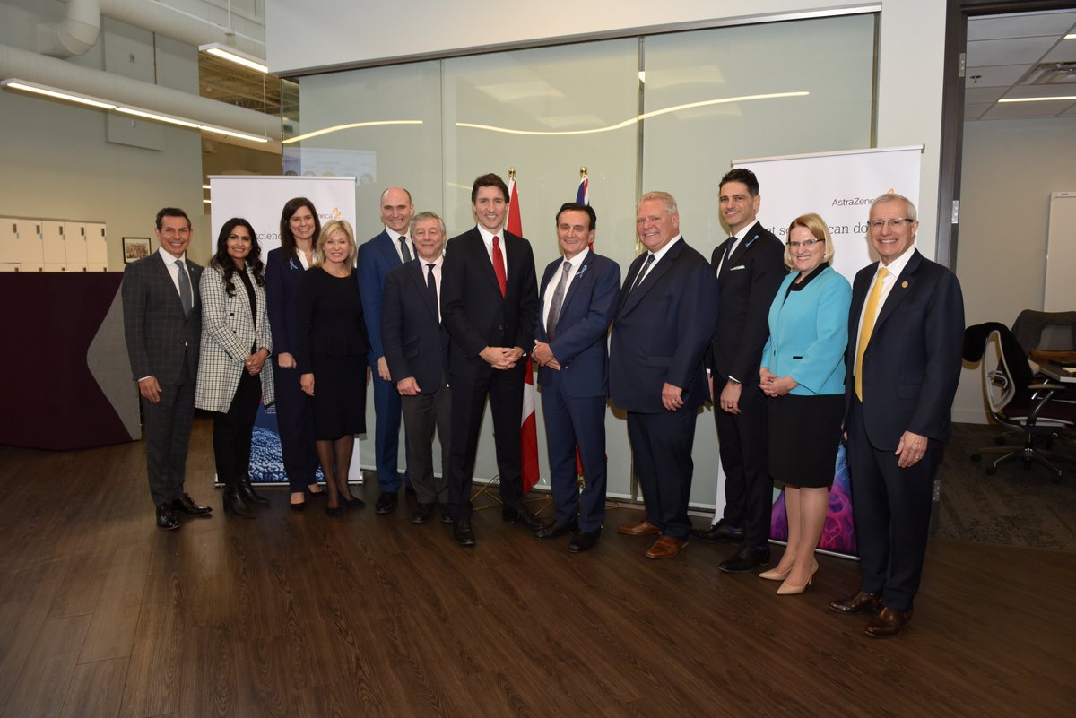 AstraZenecaCA's tweet photo. Thank you to @JustinTrudeau  @fordnation, @bonniecrombie and others for joining us to celebrate our investment in expanding our research footprint in Canada to drive innovation in treatment of some of the biggest health challenges. For more visit: https://t.co/oMcvhIToTC https://t.co/N5wSEpKHQj