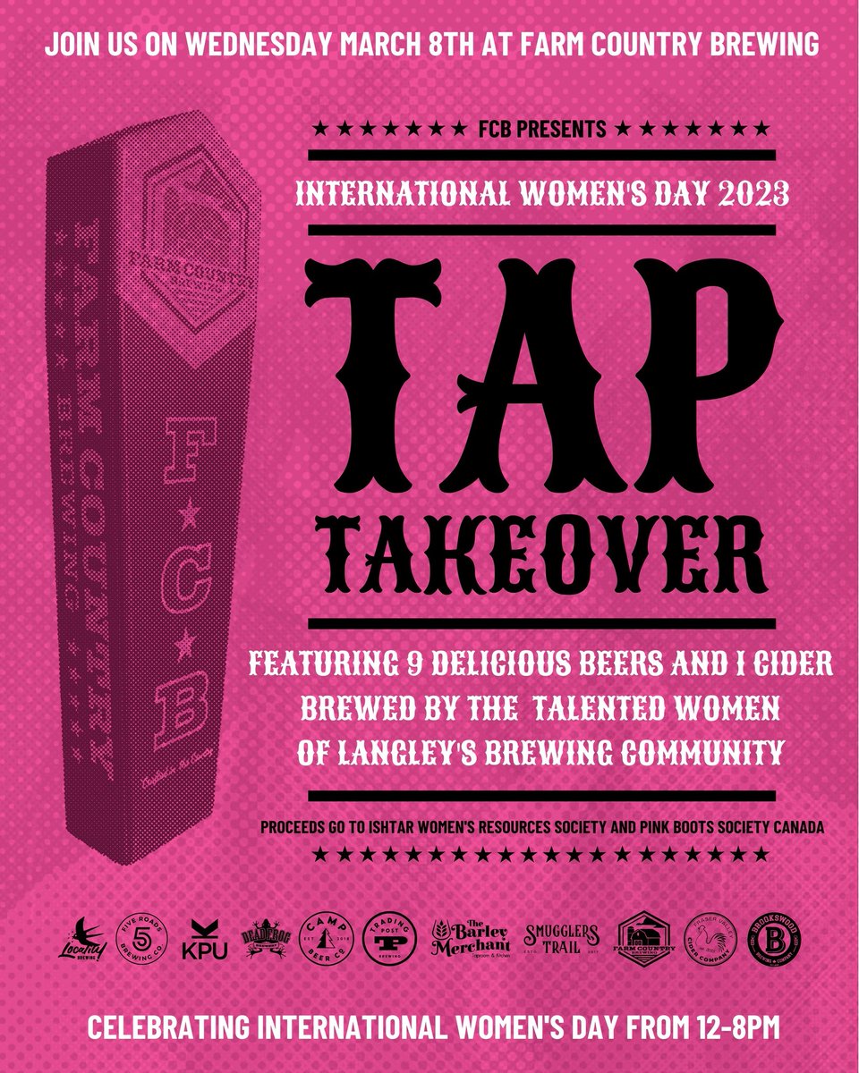 We're just a little more than 1 wk away from the #TapTakeover🍻by @farmcountrybrew + @BarleyMerchant in support of ISHTAR + #PinkBootsSocietyCanada. 
.
.
.
#ThankYou🧡#InternationalWomensDay #IWD2023 #WomenInBeer #WomenHelpingWomen #DrinkLocal #LocalBeer #LocalBrew #CraftBeer