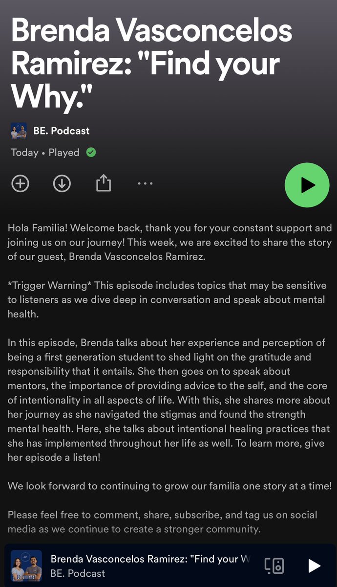 byndexcellence's tweet photo. Hola Familia! This week, we are excited to share the story of our guest, Brenda Vasconcelos Ramirez.

*Trigger Warning* This episode includes topics that may be sensitive to listeners as we dive deep in conversation and speak about mental health.

Link: https://t.co/HhF0L2lTVH https://t.co/PC0IOxWhwg