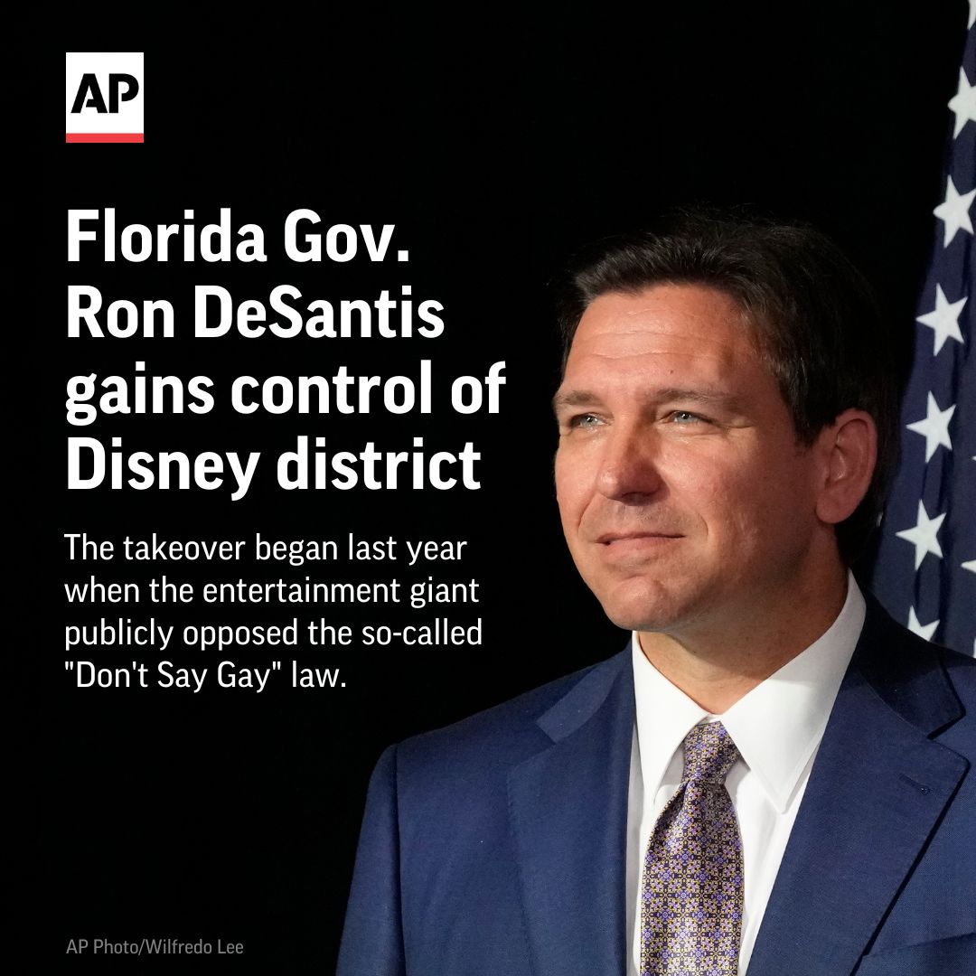Florida Gov. Ron DeSantis on Monday signed a bill that gives him control of Walt Disney World’s self-governing district, punishing the company over its opposition to the so-called “Don’t Say Gay” law. bit.ly/3IAIRIG