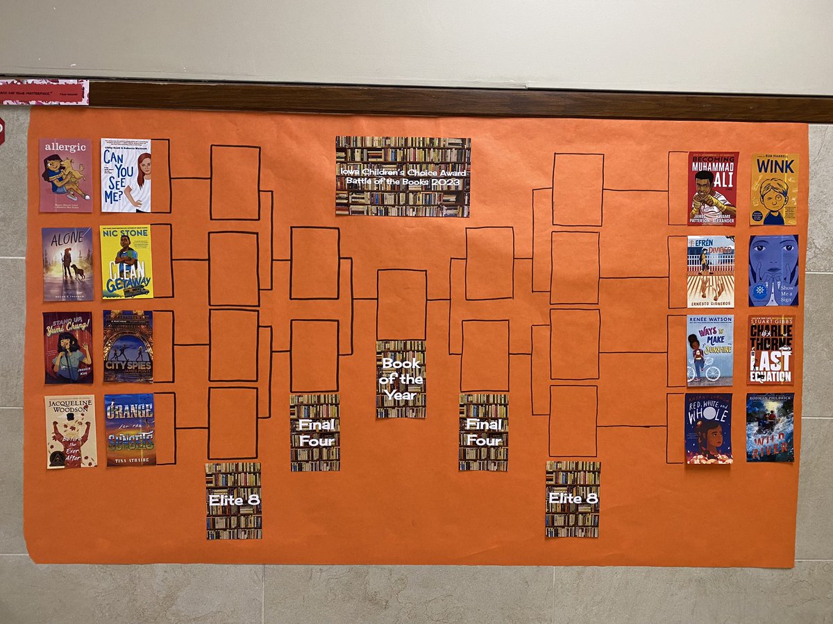 Plummersclass's tweet photo. We are all ready for March Madness. Our class is having a book battle with the #icca books. Canโt wait to see the results after the first week. There are so many good choices. ๐#LevelUpCB #ruecrew https://t.co/bitpM6qAwX