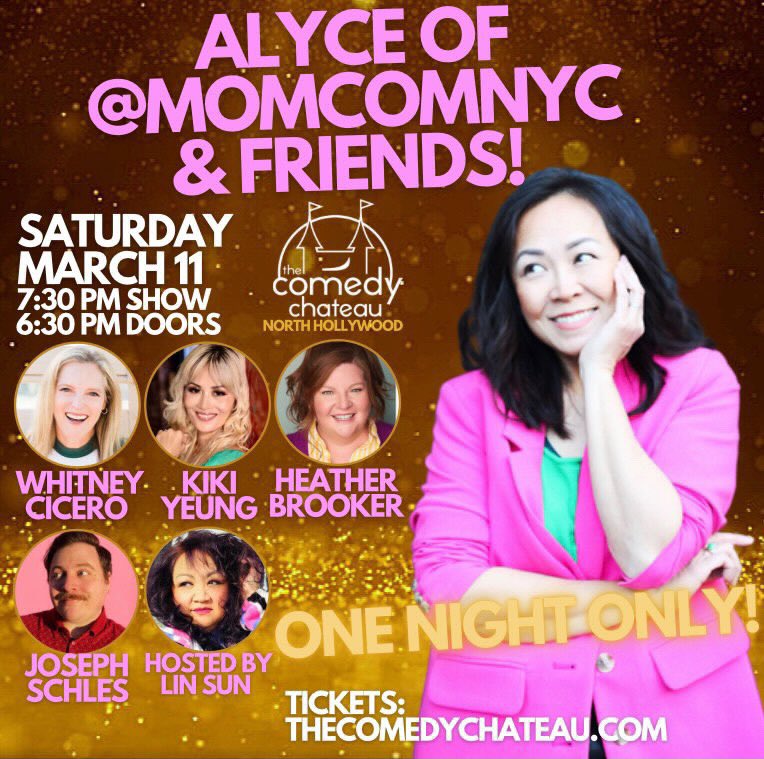 HeatherBrooker's tweet photo. Mom jokes coming in hot! So excited to join Alyce @MomcomNyc and these funny comics at @comedychateau on 3/11! This will sell out so get your tickets ASAP🎤 #standupcomedy #womenincomedy https://t.co/s03TahZ6Rd https://t.co/IY4Cl1b78c
