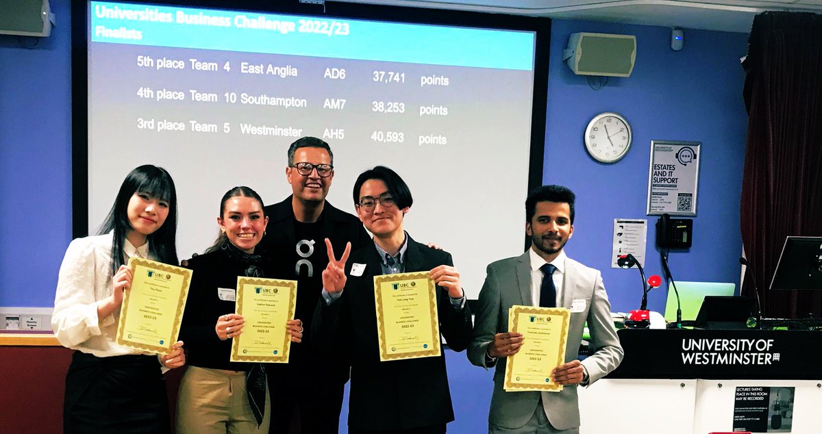 KameraKaz's tweet photo. So delighted to learn that the Westminster team have made it through to the UBC finals 🥳🥳🥳  Well done &amp; congrats on  a tremendous achievement #GoTeamWestminster #UBC @uw_wbs @UniWestminster @UBCWorldwide https://t.co/BmLqzOJSt2