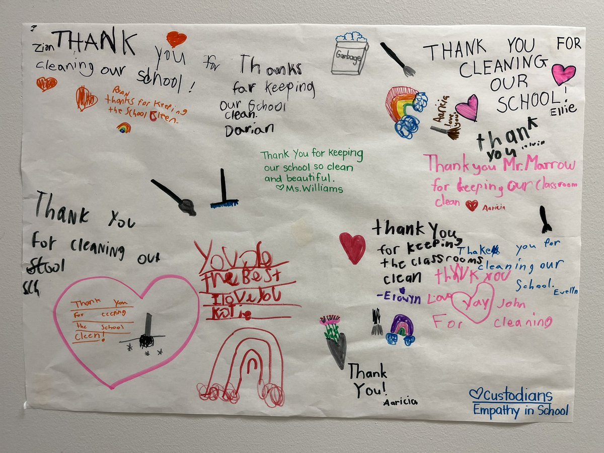J_will201's tweet photo. 2nd graders made “Thank You” posters for the custodians, cafeteria, office and administrative staff as part of 2nd Step Empathy in Schools lesson. 🤓🍎✏️@underwoodgtm https://t.co/2XIPkv97U5