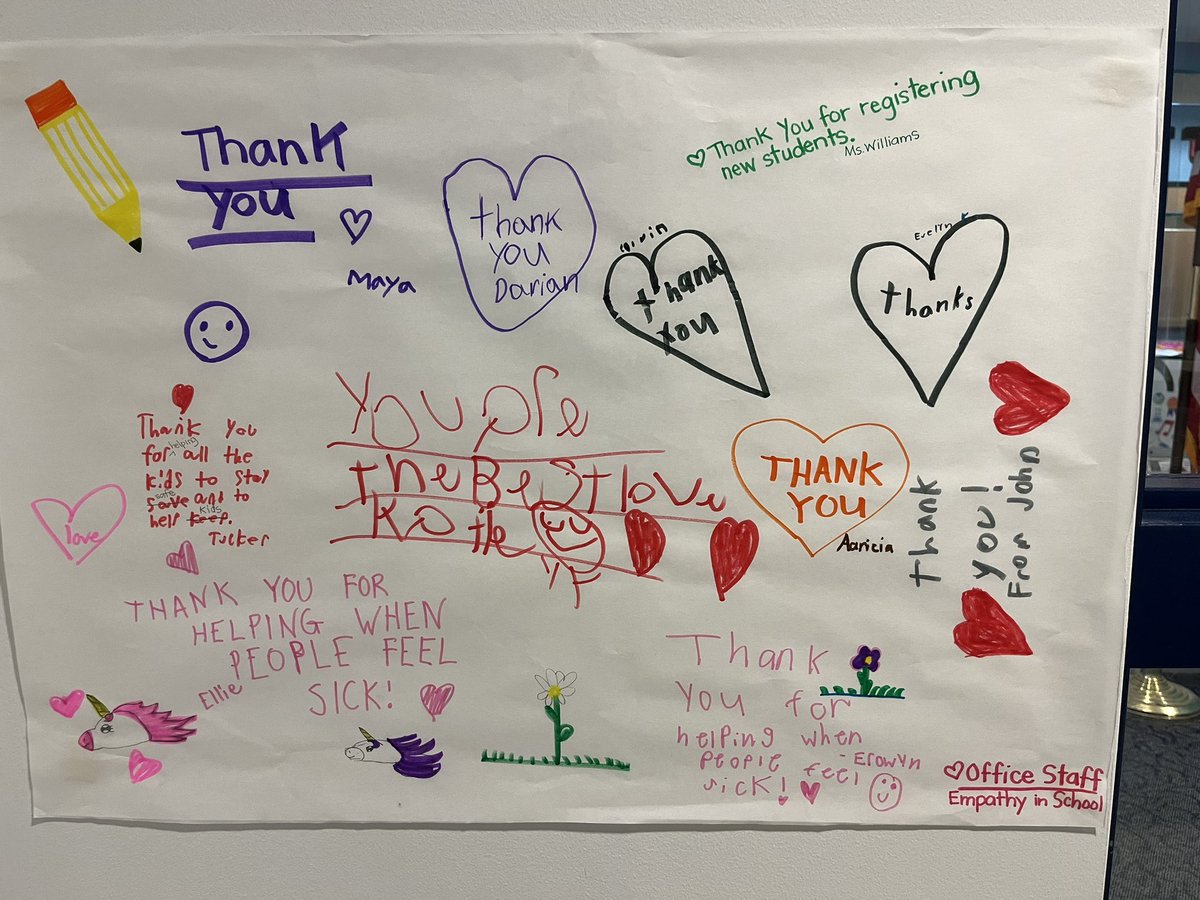 J_will201's tweet photo. 2nd graders made “Thank You” posters for the custodians, cafeteria, office and administrative staff as part of 2nd Step Empathy in Schools lesson. 🤓🍎✏️@underwoodgtm https://t.co/2XIPkv97U5