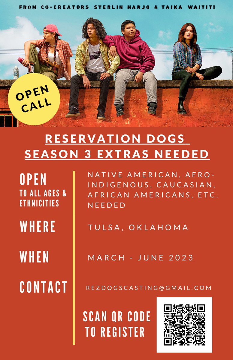 _WatersMedia's tweet photo. Are you based in Oklahoma and ready to be an extra on Season 3 of Reservation Dogs? 🔥 Fill out this form: https://t.co/H2mDORY9Tk https://t.co/lisZ9oS088