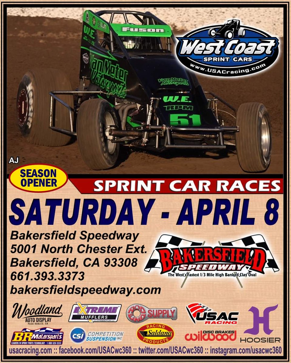 ljennings91's tweet photo. After KCRP rained out, the USAC West Coast 360 Sprint Cars will open their season on April 8th at Bakersfield Speedway.

#usac360 #usacnation #usac #usacracing #usacwestcoast #usacsprintcar #usacWC360 #sprintcar #360sprintcar #sprintcars #racing #hoosiertire #woodlandautodisplay https://t.co/vQrXHFa9qX