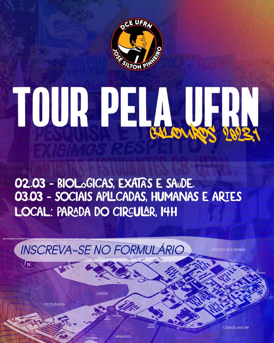 ufrnDCE's tweet photo. ✨ TOUR DO DCE NA UFRN! ✨
Ei, calourinhe!

Separa o cropped porque nos dias 02 e 03 de março vão rolar as tours do DCE para que você comece o semestre aprovade na disciplina de RU, Centro de Convivência e BCZM, sem esquecer do famoso prédio do SIGAA! https://t.co/IerKjYD0GJ