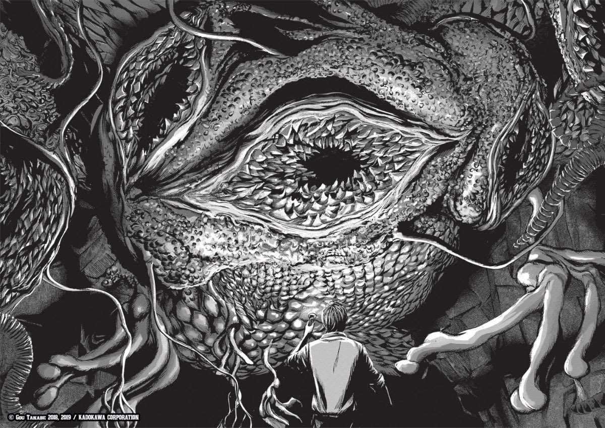 JWulen's tweet photo. Gou Tanabe es un mangaka que adapta los relatos de Lovecraft al manga. La Sombra de Innsmouth me lo he leído del tirón, y me voy a pillar Las Montañas de la Locura 1 y 2, porque este tio es dios.

Lovecraft: “Era indescriptible”
Gou Tanabe: *procede a dibujarlo* https://t.co/mchu90zGhG