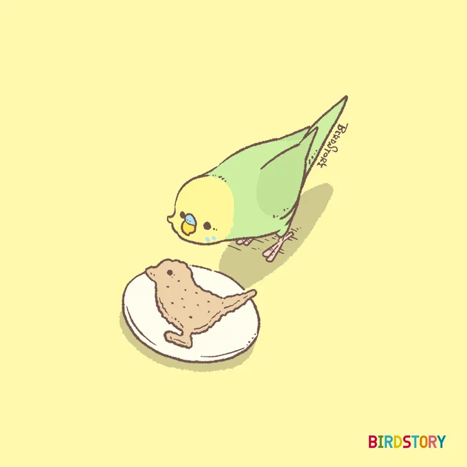 おはようございます。本日は2月28日、二度焼かれたものという語呂合わせなどから、ビスケットの日とのことです#BIRDSTORY #ビスケット #セキセイインコ 