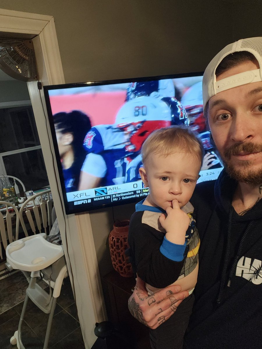 Sawyer81's tweet photo. Just 2 guys watching some @XFL2023 football and loving it https://t.co/qwwvCkQxbG