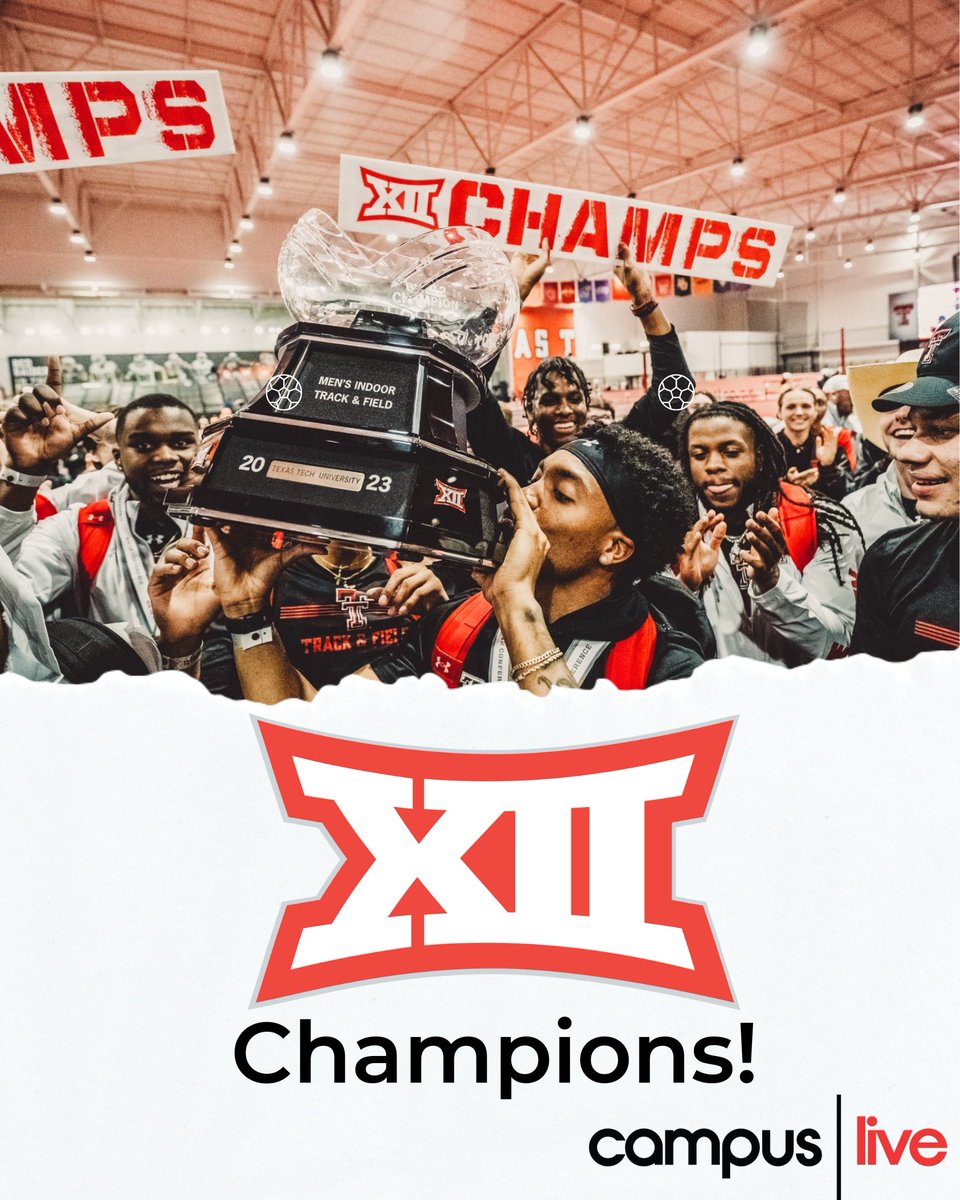CampusLiveTTU's tweet photo. Congratulations to the Men's Indoor Track and Field Team for winning the Big 12 championship! #ttu #redraiders #trackandfield #big12 #big12champs #ttulive https://t.co/MuAuAz7SRu