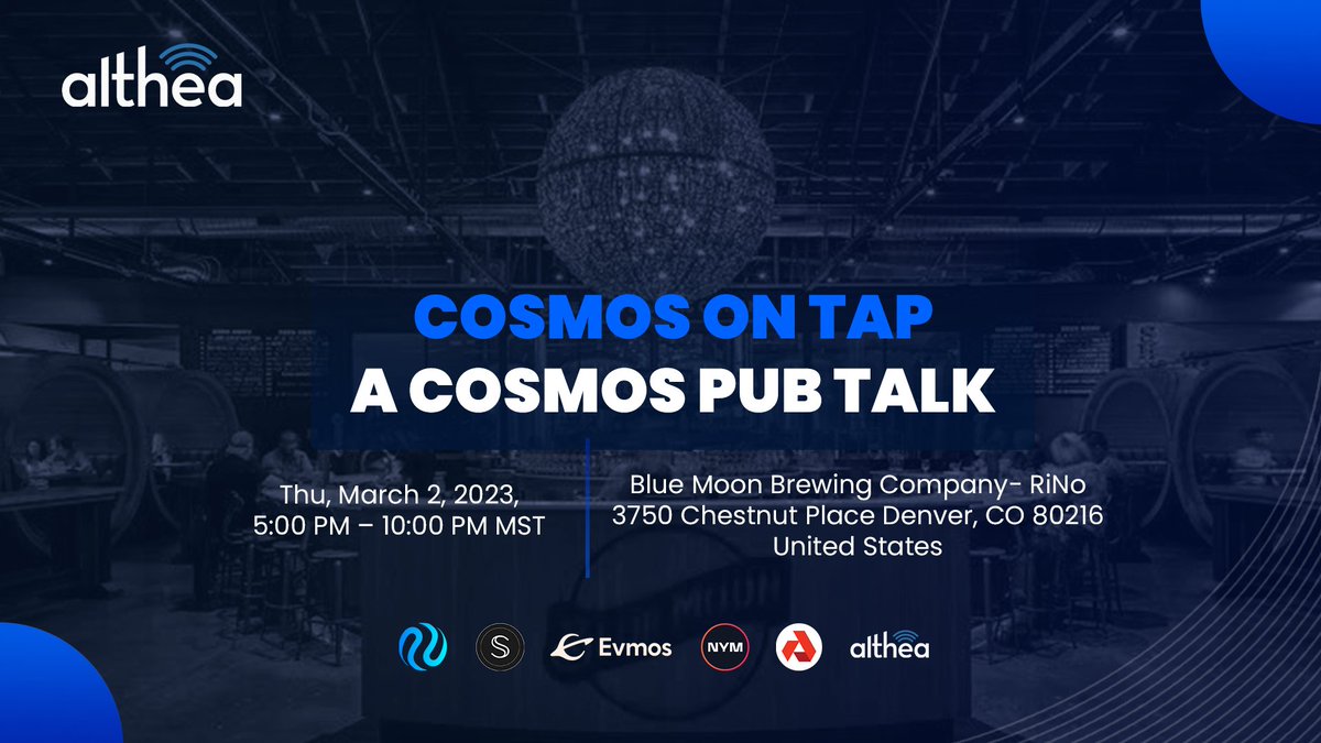 AltheaNetwork's tweet photo. ���Althea is thrilled to be part of #CosmosOnTap, during #BUIDLWEEK 2023, alongside cosmos frens @Injective_, @EvmosOrg, @nymproject, and @akashnet
Discussing key insights for developers, Q&amp;A and networking
🎫 Tickets are SOLDOUT!! https://t.co/EtxC2d2scn