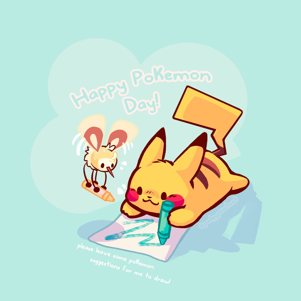 ピカチュウ 「Happy #PokemonDay ! Gonna do some doodle」|Ellie 🍑🐱のイラスト