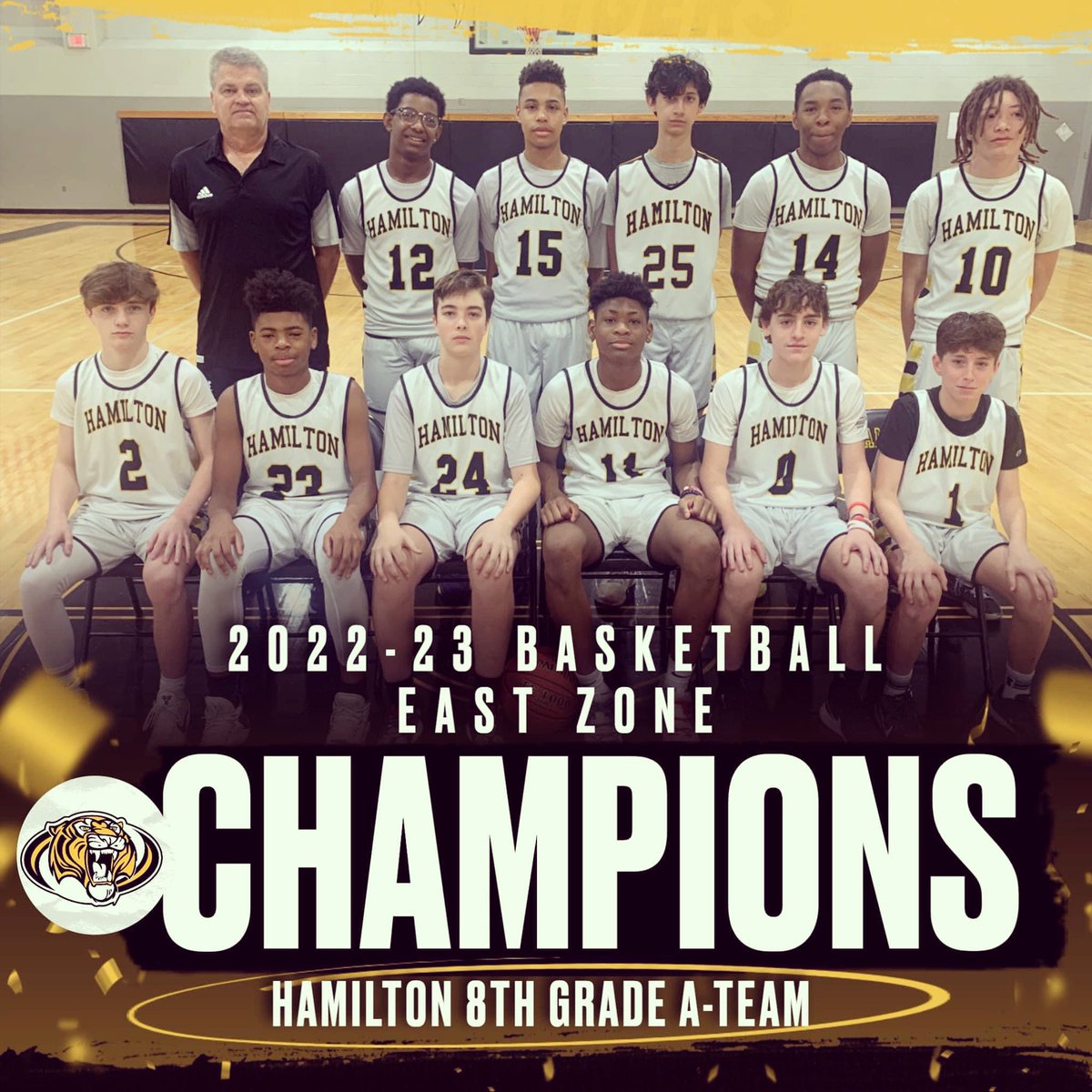 OHamiltonMS's tweet photo. 🎉CONGRATULATIONS to Coach Rosenauer & our HMS Basketball players!!! #thatTigerlife #QualityTigers #BOTB https://t.co/7OoQx7lmzj