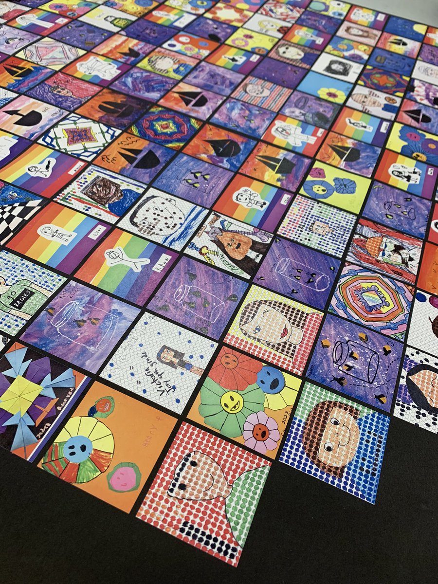 Starting a new visual for the halls at WB.  Took a sticker from every students <a href="/Square1Art/">Square 1 Art</a> form to create a beautiful display 🥰🌈🎨🖼️ <a href="/dasd_wb/">WB Chargers</a>