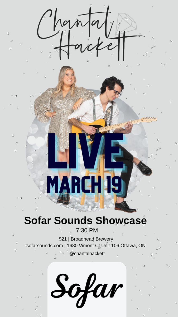 Chantal_Hackett's tweet photo. NEWS:  I can't wait for the upcoming @sofarsounds show on Sunday, March 19th in Orléans - grab your tickets here to watch me sing in an intimate, unique setting.

Save 15% with promo code: SOFARMUSIC15
Ticket Link: https://t.co/2VzthserYB https://t.co/NmNbG4rjZg