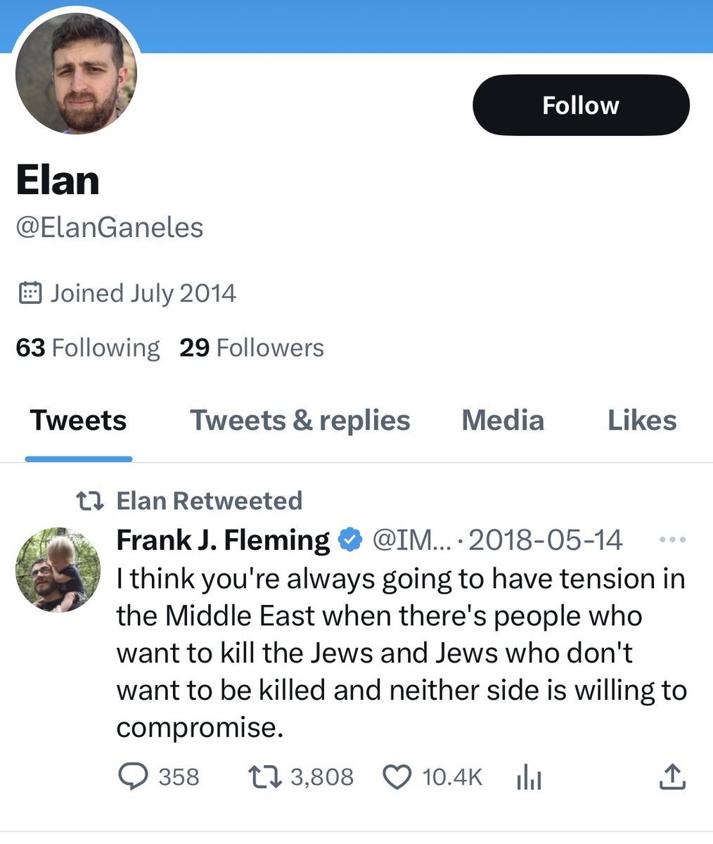The one and only tweet by Elan Ganeles- a dual US/Israeli citizen shot to death in his car yesterday by a Palestinian near Jericho. Chilling.