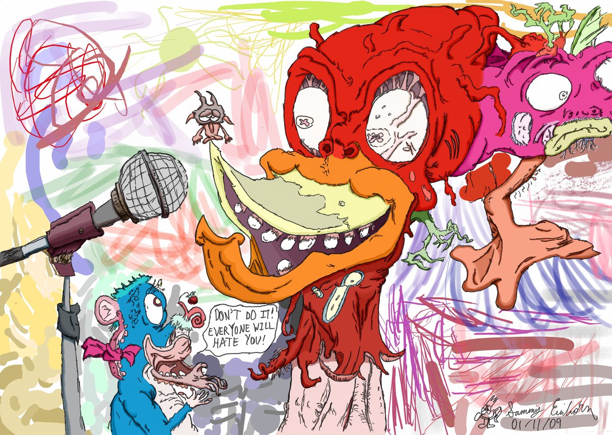 Fireouch's tweet photo. "Everyone Will Hate You"
#illustration #cartoon #microphone #rodent #birdface #performance #characterart #standup #bizarre #funnyfaces https://t.co/HdA57o8Nns