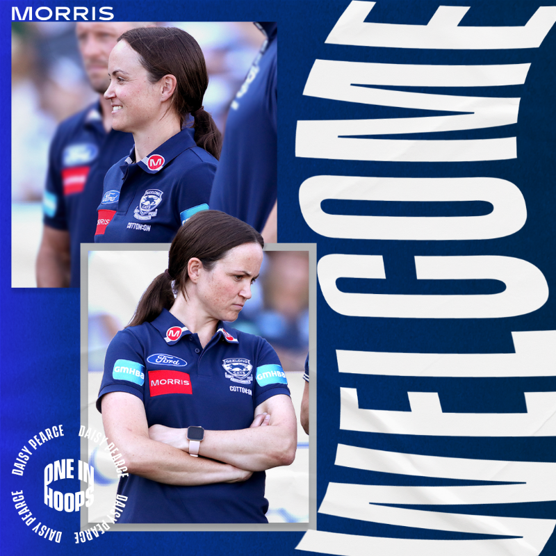 GeelongCats's tweet photo. Coach Pearce reporting for duty 🫡 Welcome to the Cattery, Daisy! #OneInHoops