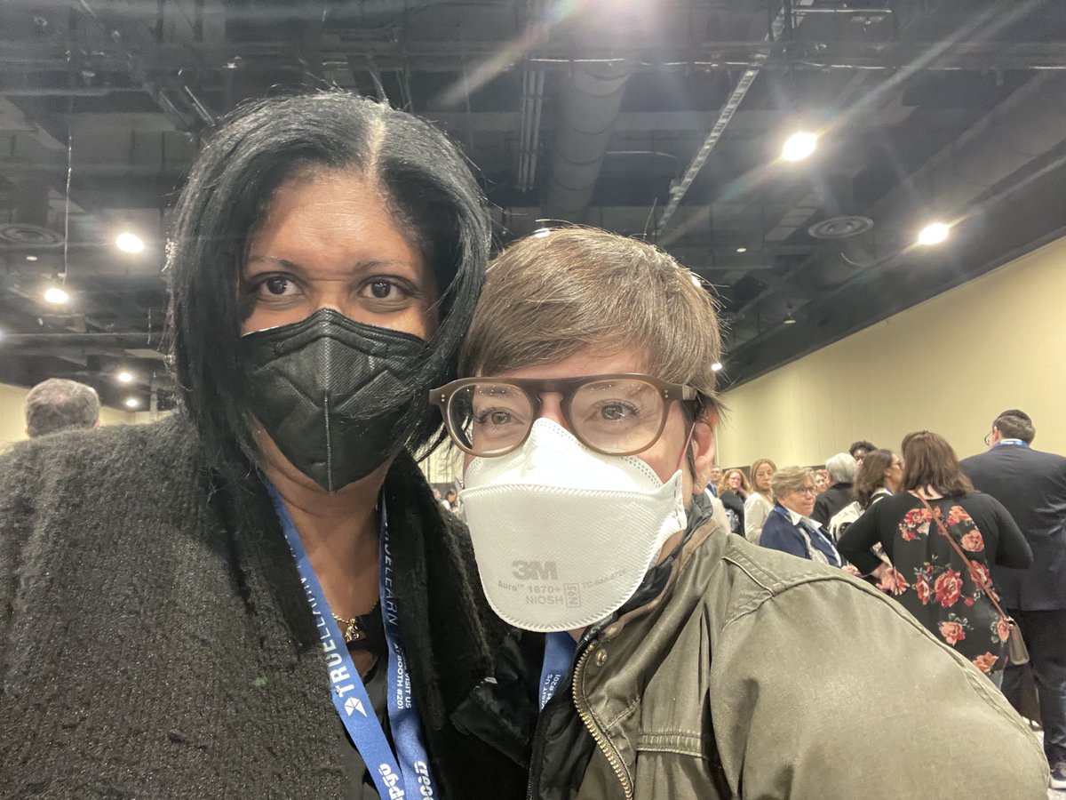 cclareMDMPH's tweet photo. Loving fellow mask wearer at @apgonews @isabelgreenMD #CAAM23 “I follow you on @Twitter” my fav phrase of my career #madeitMom https://t.co/lGIcPuDRxs