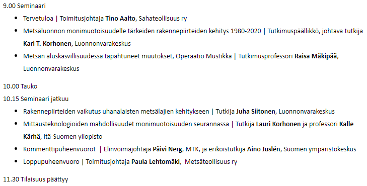 tiinavuoristo's tweet photo. Tänään 28.2. klo 9-11.30 tarjolla tuoretta tutkimustietoa metsäluonnon monimuotoisuudesta.
Tilaisuus on osa @metsateollisuus ja @Sahateollisuus yhteistä #monimuotoisuustiekartta'hanketta.
Seuraa live streamia täällä:
https://t.co/tzLBCMKocM…
#metsä #luonto #biodiversiteetti https://t.co/QiWmsCXCIc