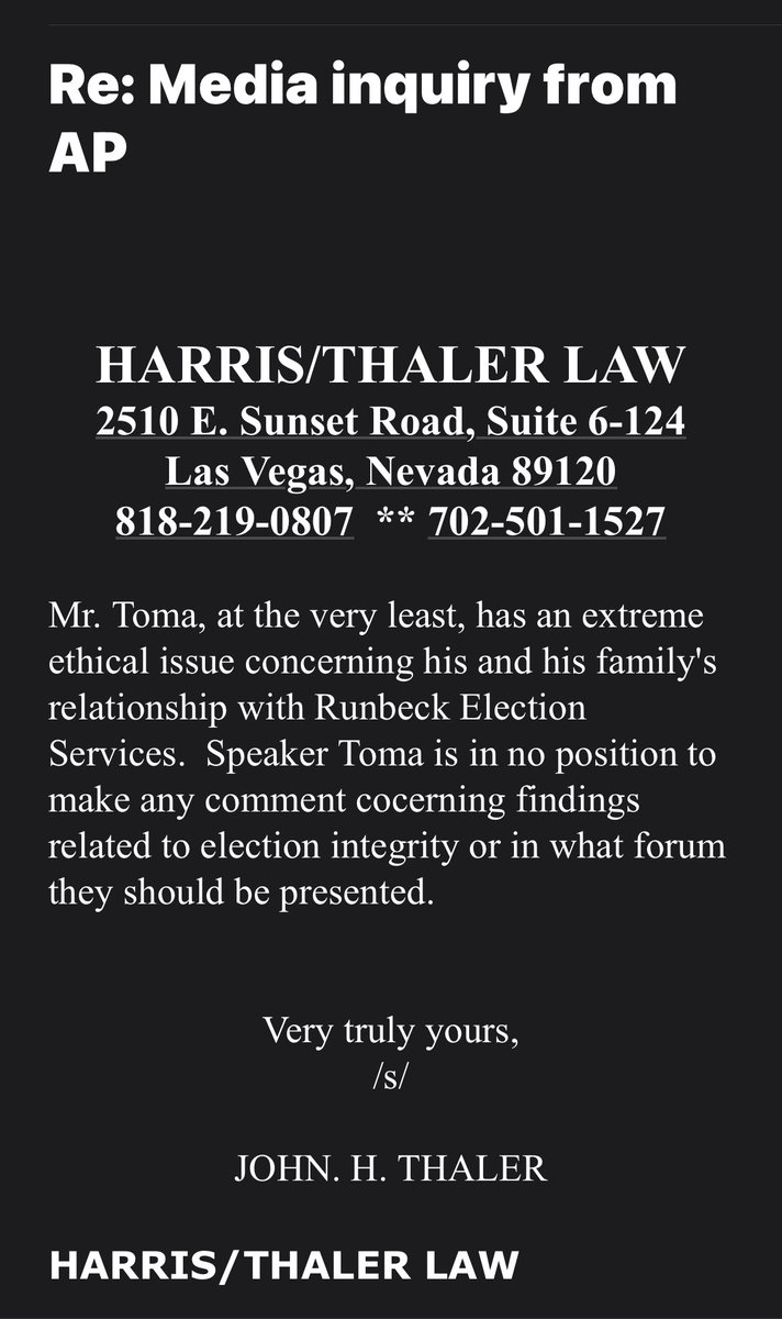 My response to the AP regarding Ben Toma’s remarks.